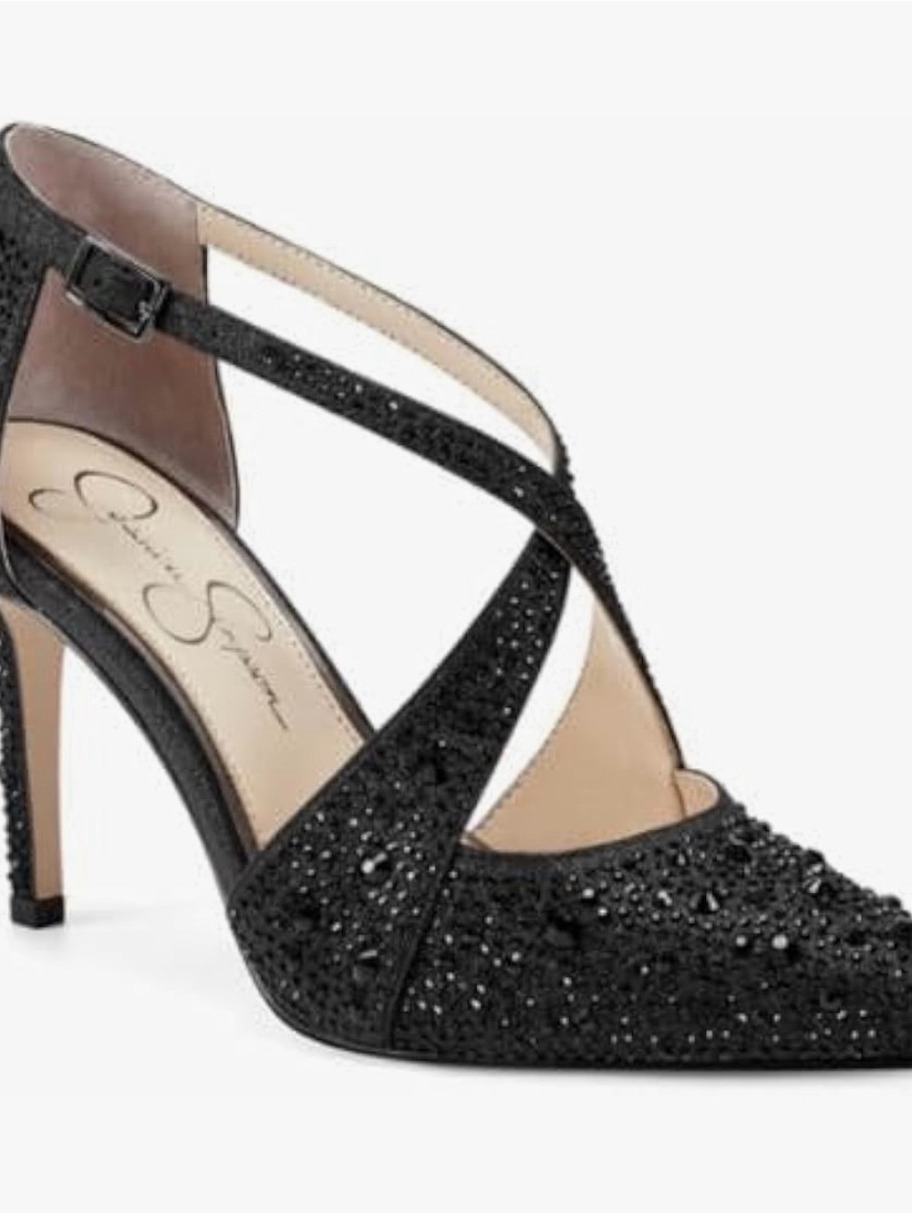 Jessica Simpson Accile Black Cross-Strap Pointed-Toe Heels